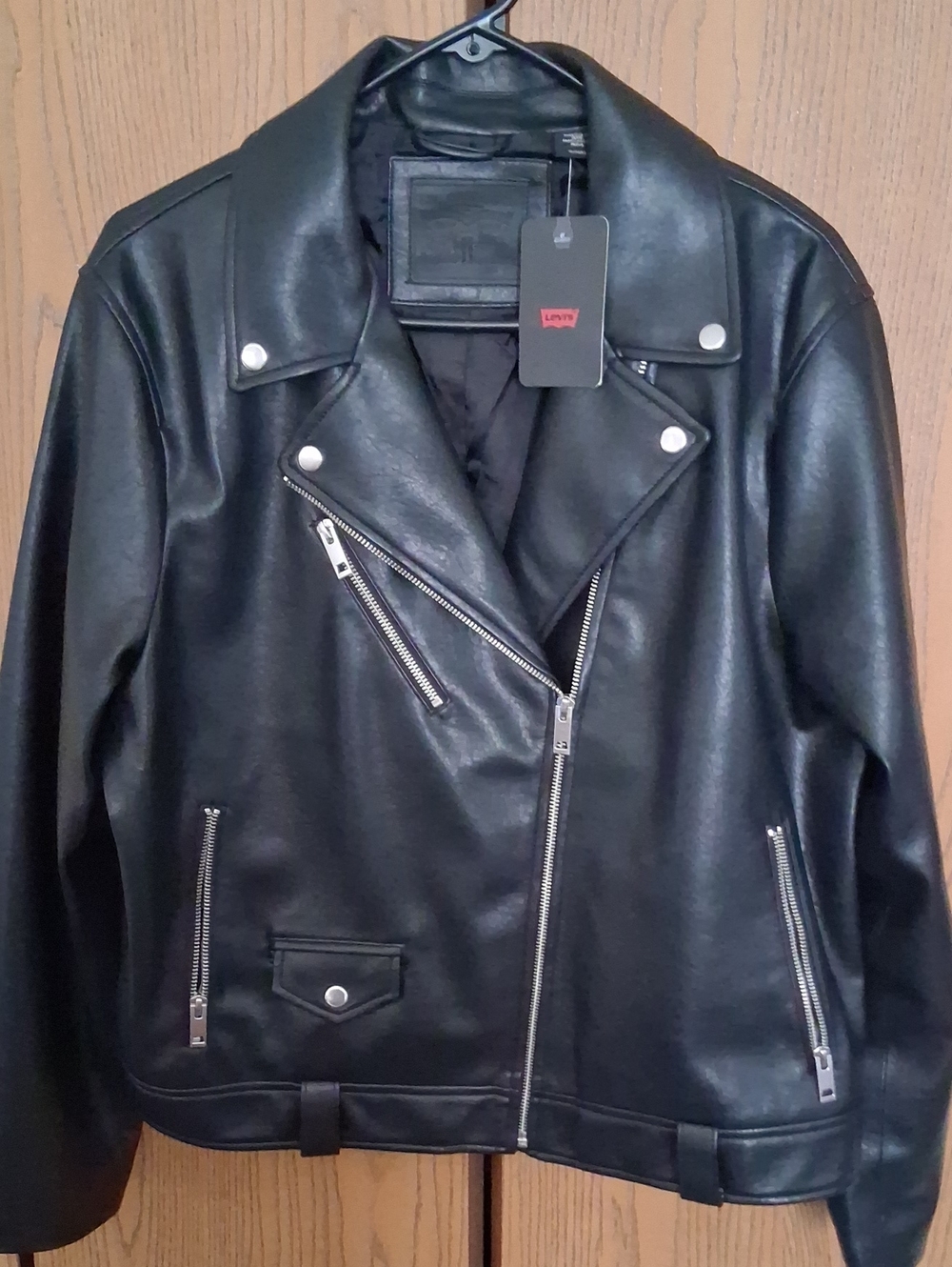 Women's Levi's 'Kendal' Moto Black Faux Leather Racer Midweight Jacket New XL